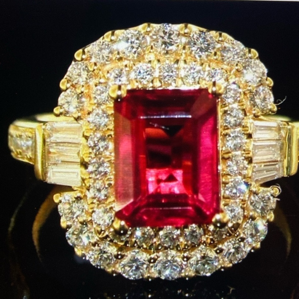 Emerald Cut 3.83 Ct Ruby & Diamond Ring